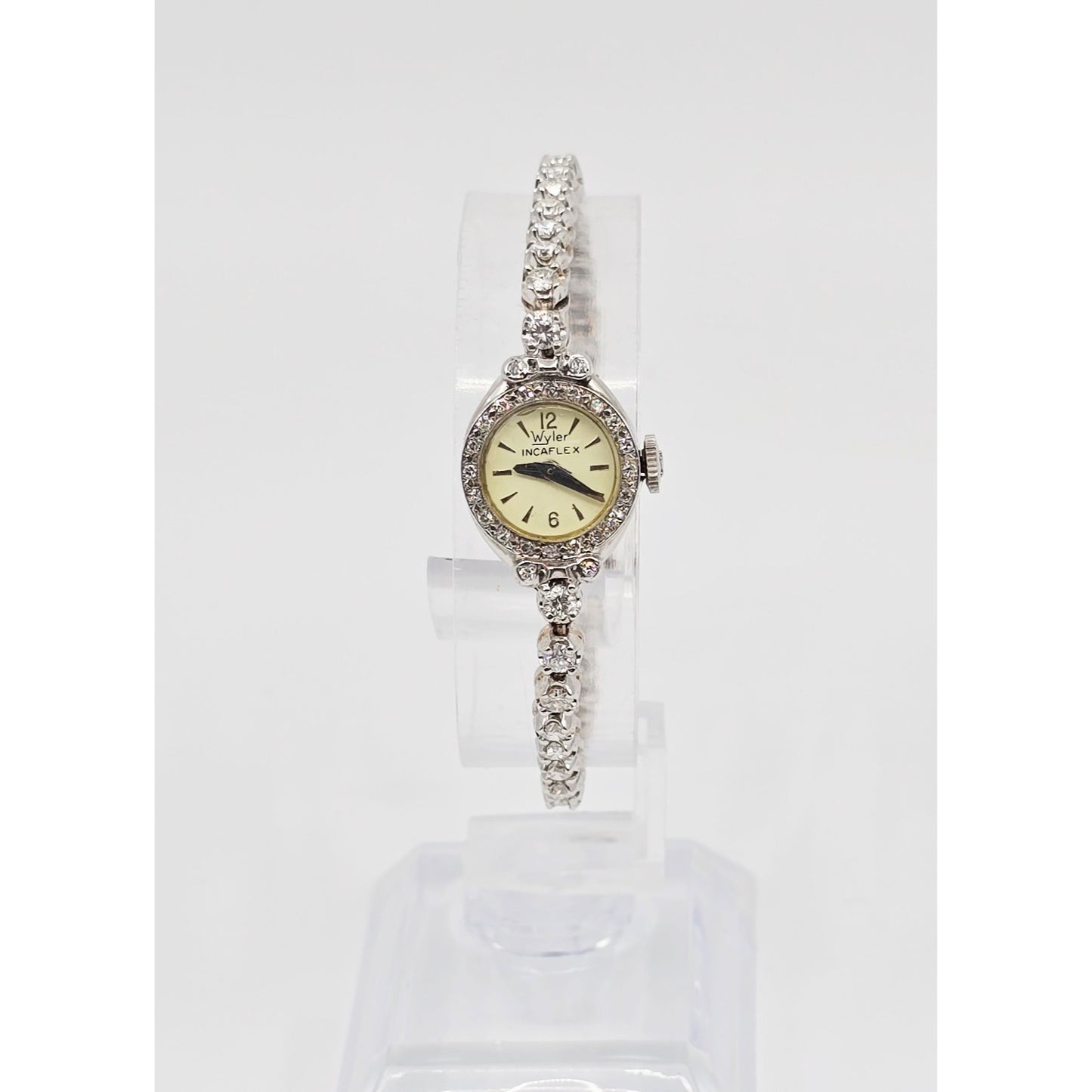 Vintage Wyler Incaflex 14K White Gold Diamond Ladies Cocktail Watch 2.3CT