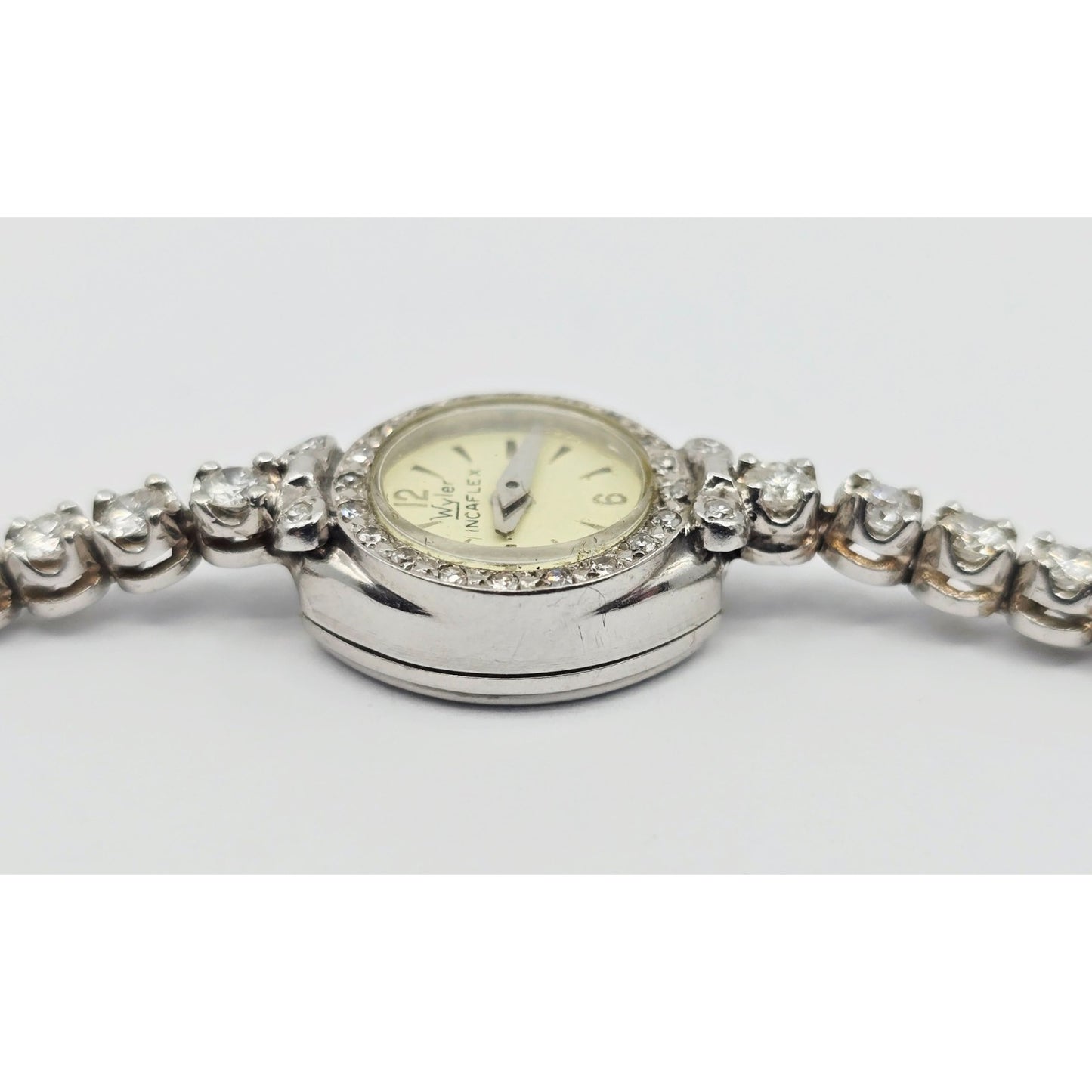 Vintage Wyler Incaflex 14K White Gold Diamond Ladies Cocktail Watch 2.3CT