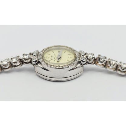 Vintage Wyler Incaflex 14K White Gold Diamond Ladies Cocktail Watch 2.3CT