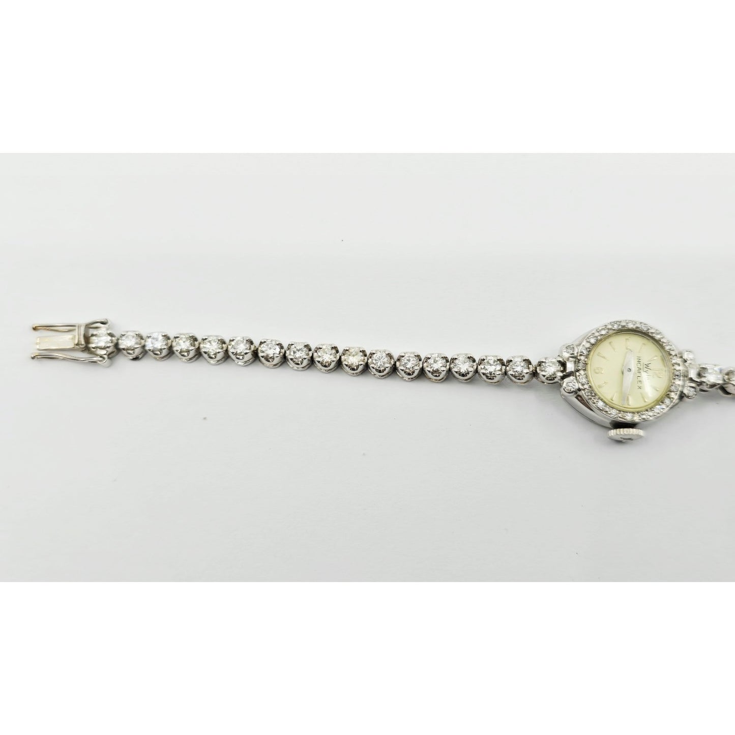 Vintage Wyler Incaflex 14K White Gold Diamond Ladies Cocktail Watch 2.3CT