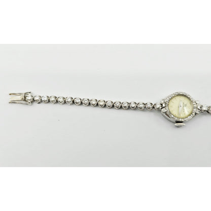 Vintage Wyler Incaflex 14K White Gold Diamond Ladies Cocktail Watch 2.3CT