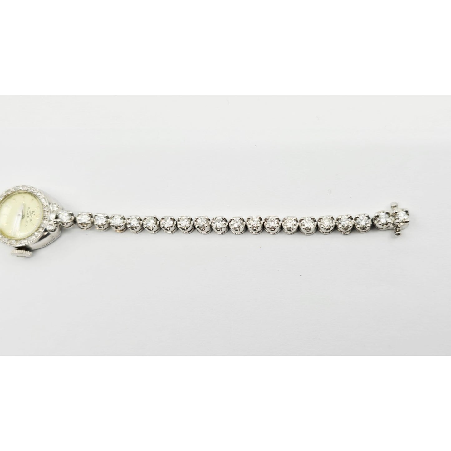 Vintage Wyler Incaflex 14K White Gold Diamond Ladies Cocktail Watch 2.3CT
