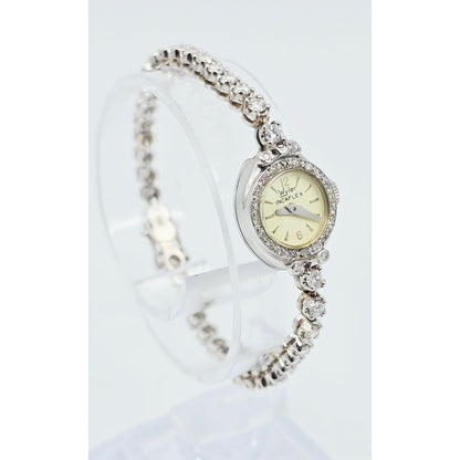 Vintage Wyler Incaflex 14K White Gold Diamond Ladies Cocktail Watch 2.3CT
