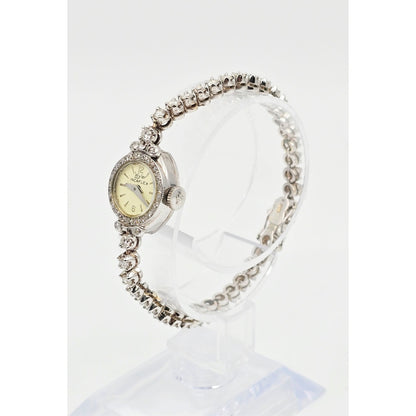 Vintage Wyler Incaflex 14K White Gold Diamond Ladies Cocktail Watch 2.3CT