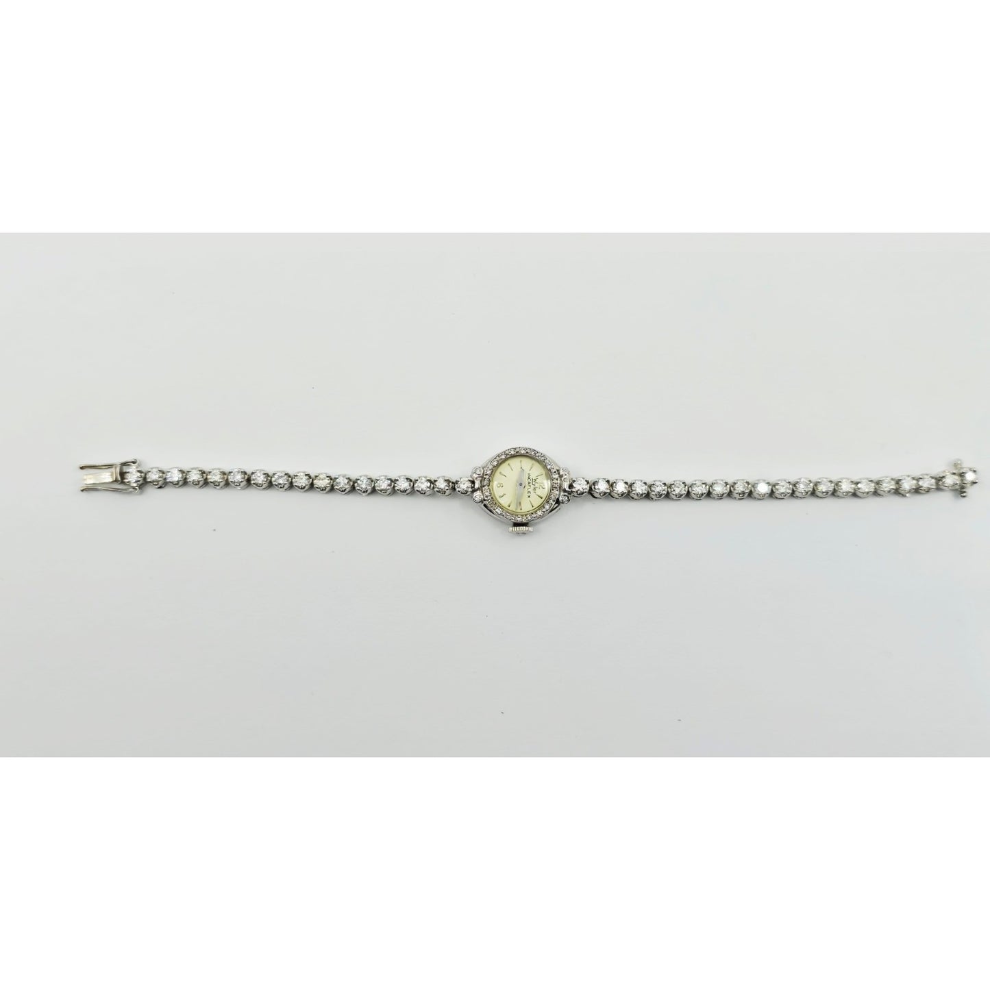 Vintage Wyler Incaflex 14K White Gold Diamond Ladies Cocktail Watch 2.3CT