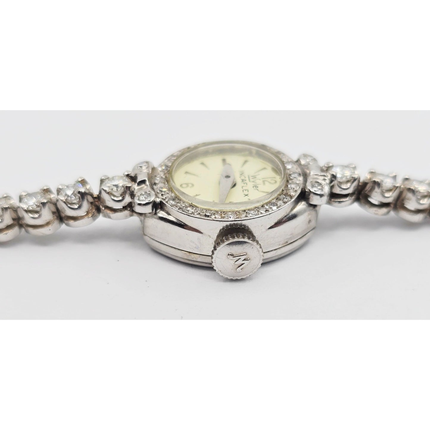 Vintage Wyler Incaflex 14K White Gold Diamond Ladies Cocktail Watch 2.3CT