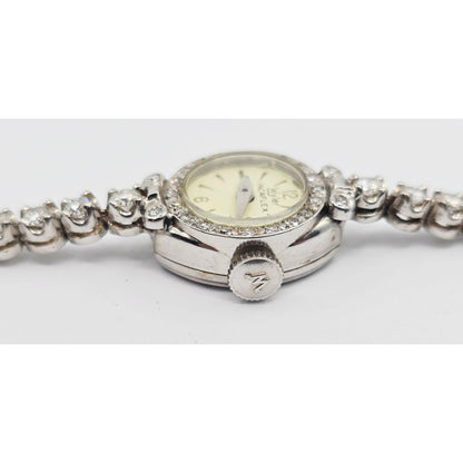 Vintage Wyler Incaflex 14K White Gold Diamond Ladies Cocktail Watch 2.3CT
