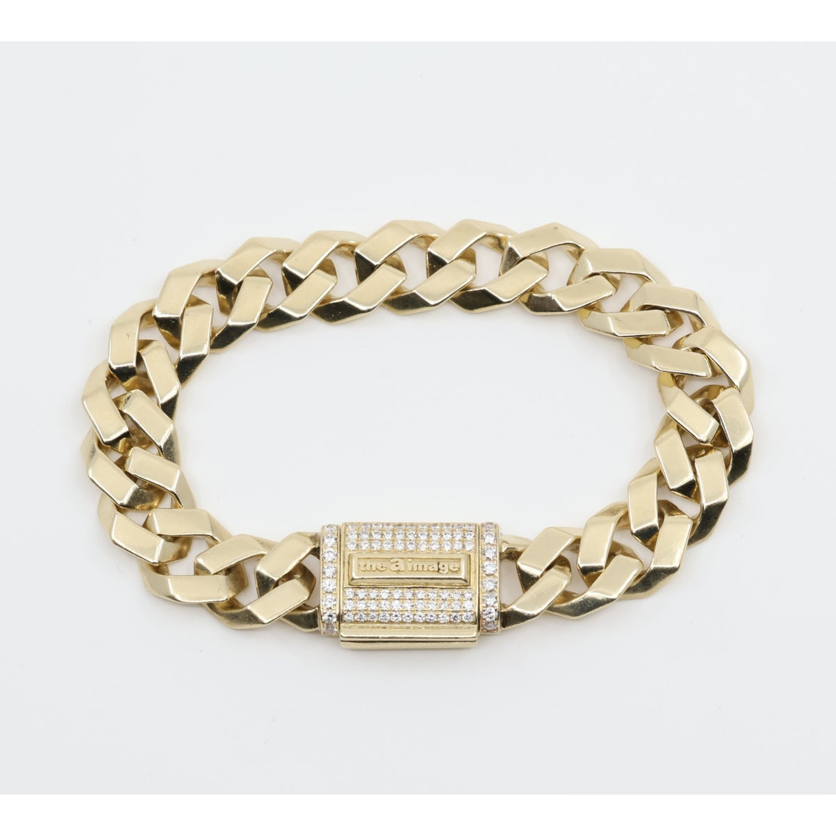 14K Yellow Gold Diamond Clasp Cuban Link Bracelet