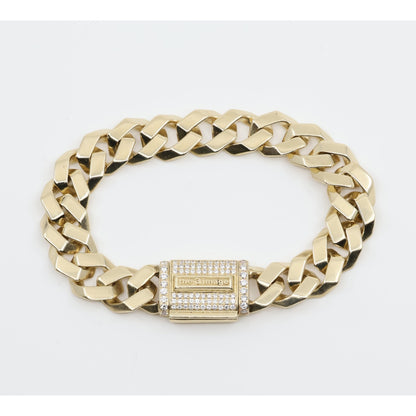 14K Yellow Gold Diamond Clasp Cuban Link Bracelet