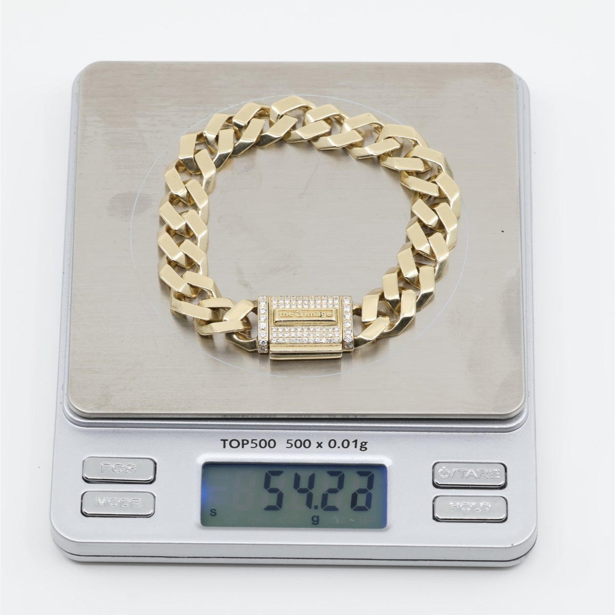 14K Yellow Gold Diamond Clasp Cuban Link Bracelet