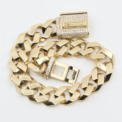 14K Yellow Gold Diamond Clasp Cuban Link Bracelet