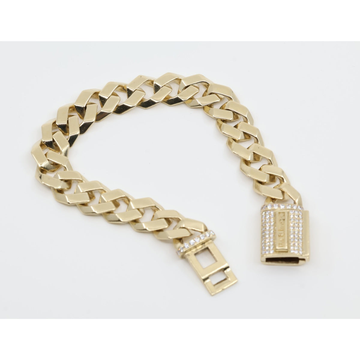 14K Yellow Gold Diamond Clasp Cuban Link Bracelet