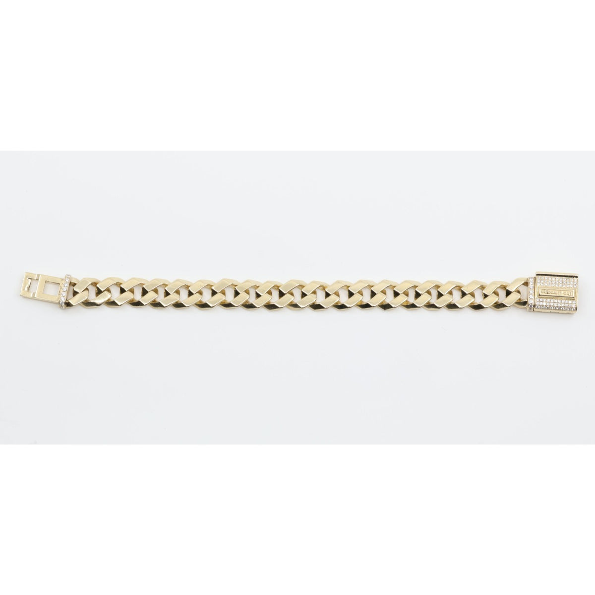 14K Yellow Gold Diamond Clasp Cuban Link Bracelet