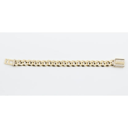 14K Yellow Gold Diamond Clasp Cuban Link Bracelet