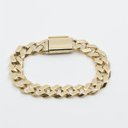14K Yellow Gold Diamond Clasp Cuban Link Bracelet