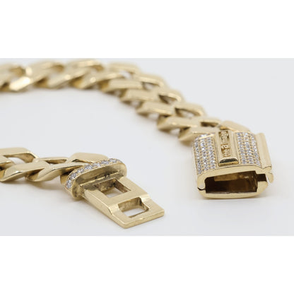 14K Yellow Gold Diamond Clasp Cuban Link Bracelet
