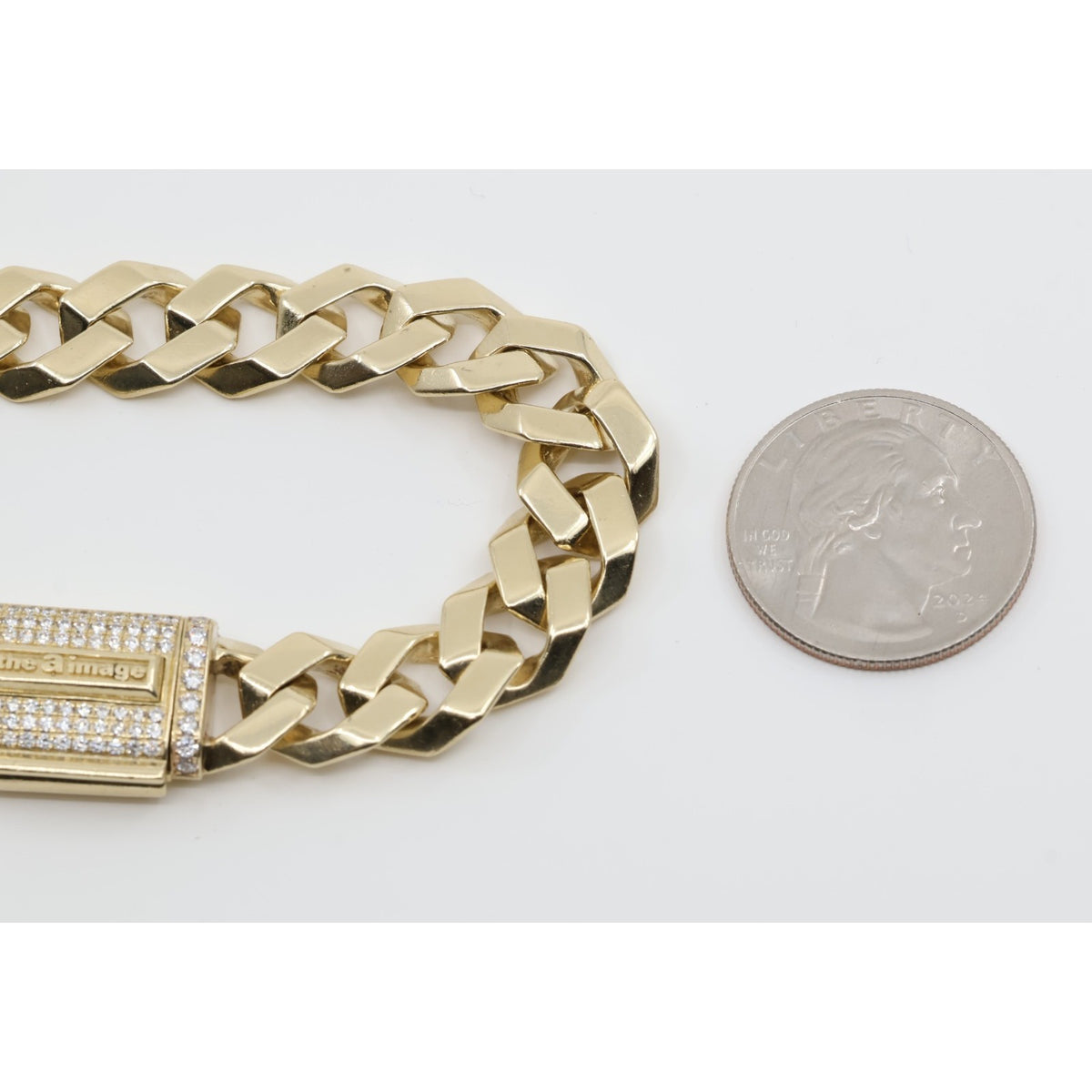 14K Yellow Gold Diamond Clasp Cuban Link Bracelet