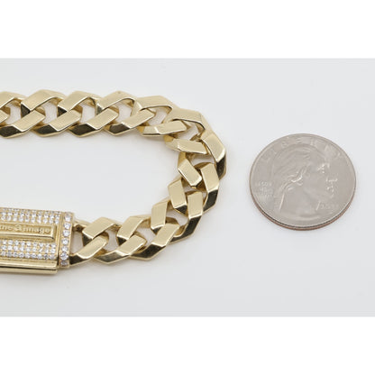 14K Yellow Gold Diamond Clasp Cuban Link Bracelet
