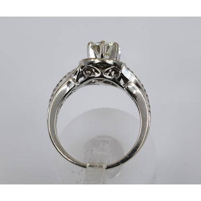 14K White Gold 0.80ct Round Diamond Halo Split Shank Engagement Ring