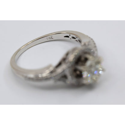 14K White Gold 0.80ct Round Diamond Halo Split Shank Engagement Ring