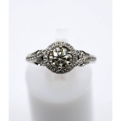 14K White Gold 0.80ct Round Diamond Halo Split Shank Engagement Ring