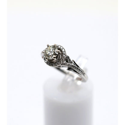 14K White Gold 0.80ct Round Diamond Halo Split Shank Engagement Ring