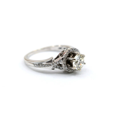 14K White Gold 0.80ct Round Diamond Halo Split Shank Engagement Ring
