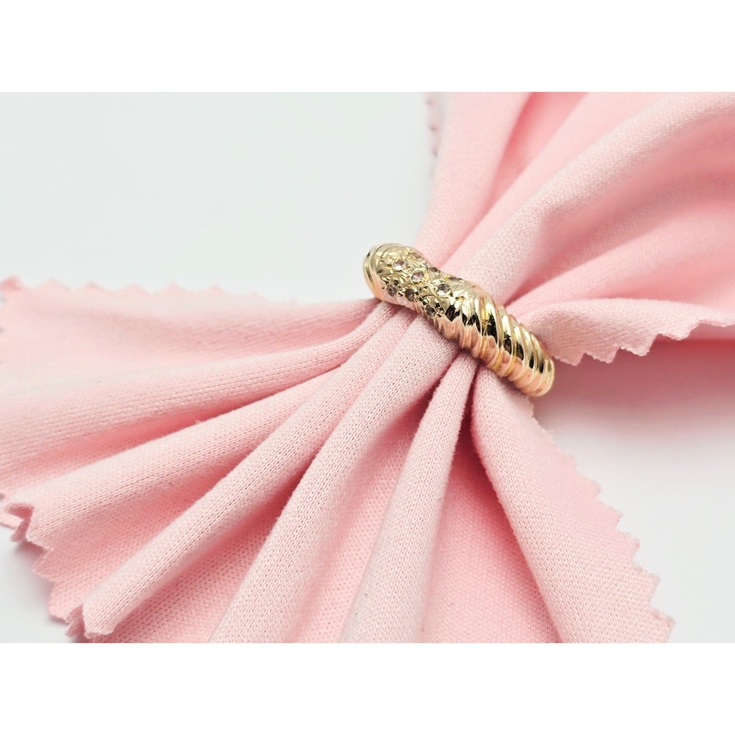 14K Yellow Gold Diamond Cut CZ Ring