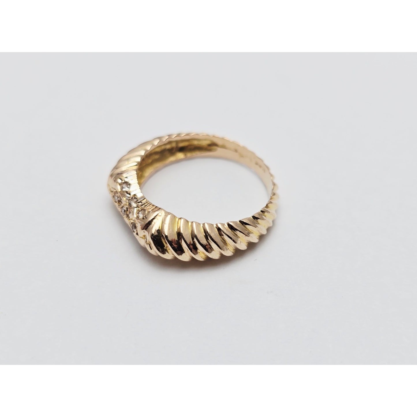 14K Yellow Gold Diamond Cut CZ Ring