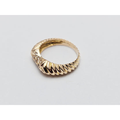 14K Yellow Gold Diamond Cut CZ Ring