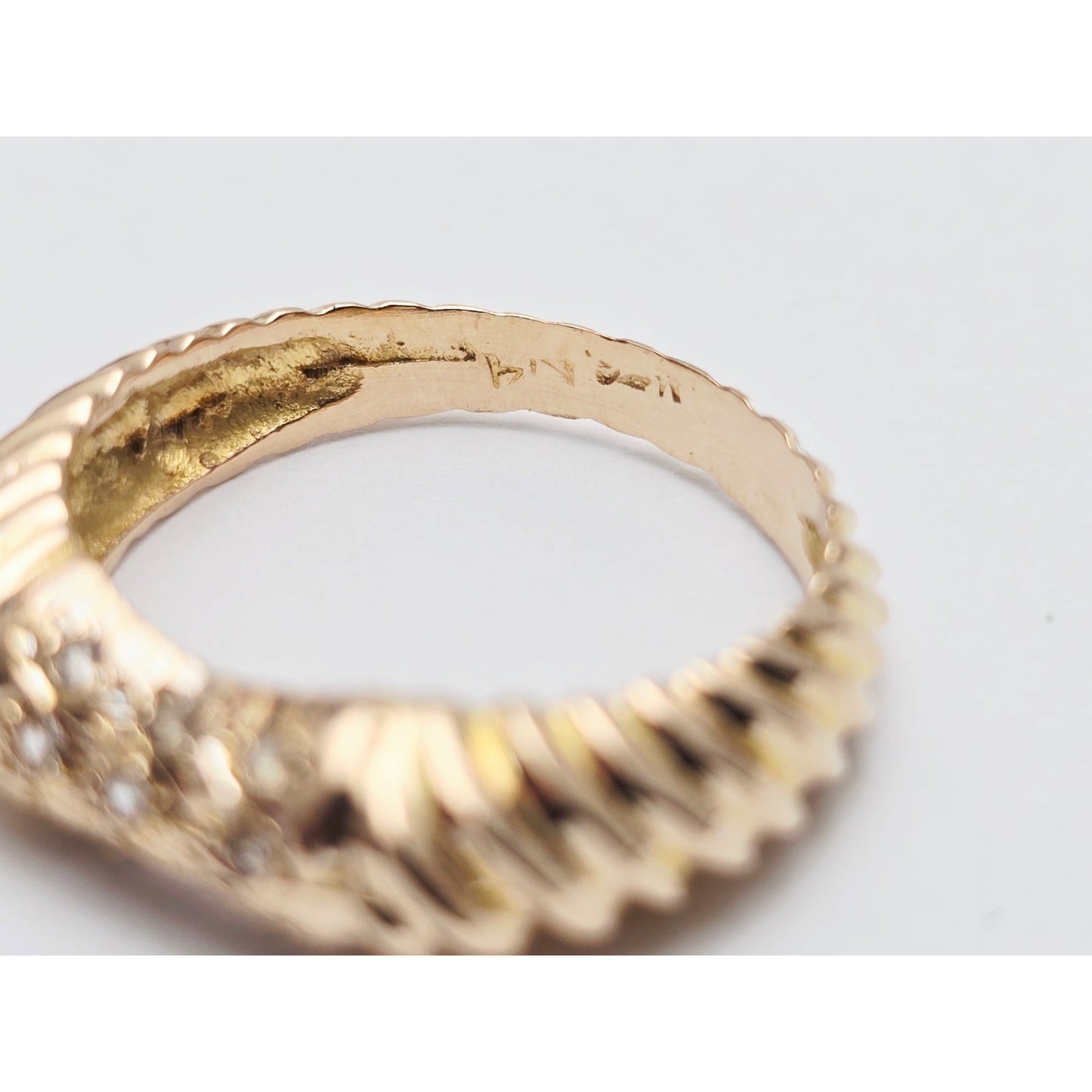 14K Yellow Gold Diamond Cut CZ Ring