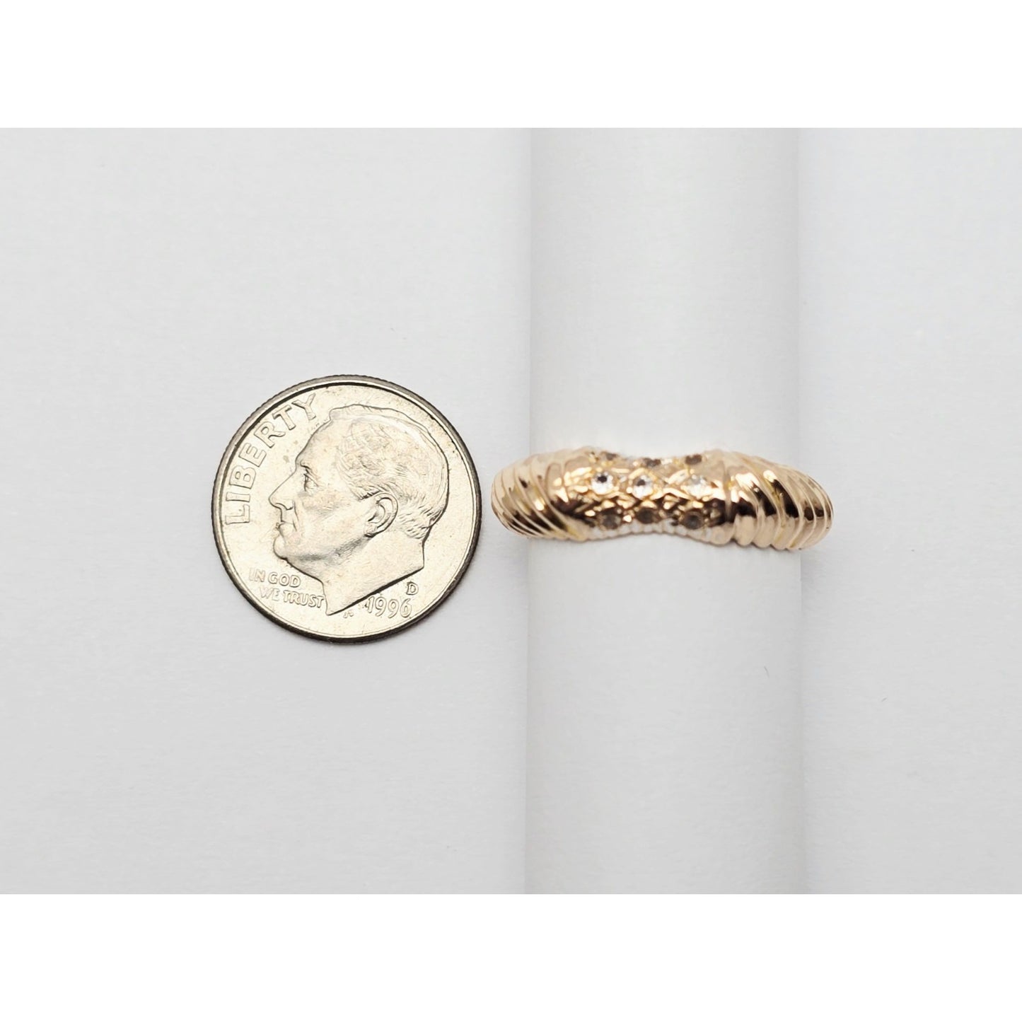 14K Yellow Gold Diamond Cut CZ Ring