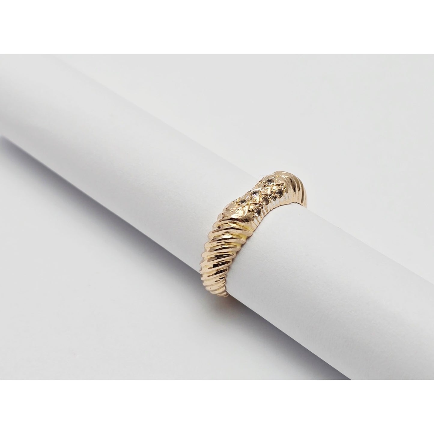 14K Yellow Gold Diamond Cut CZ Ring