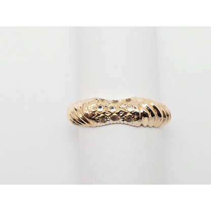 14K Yellow Gold Diamond Cut CZ Ring