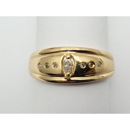 14K Yellow Gold Marquise & Round Diamond Ring