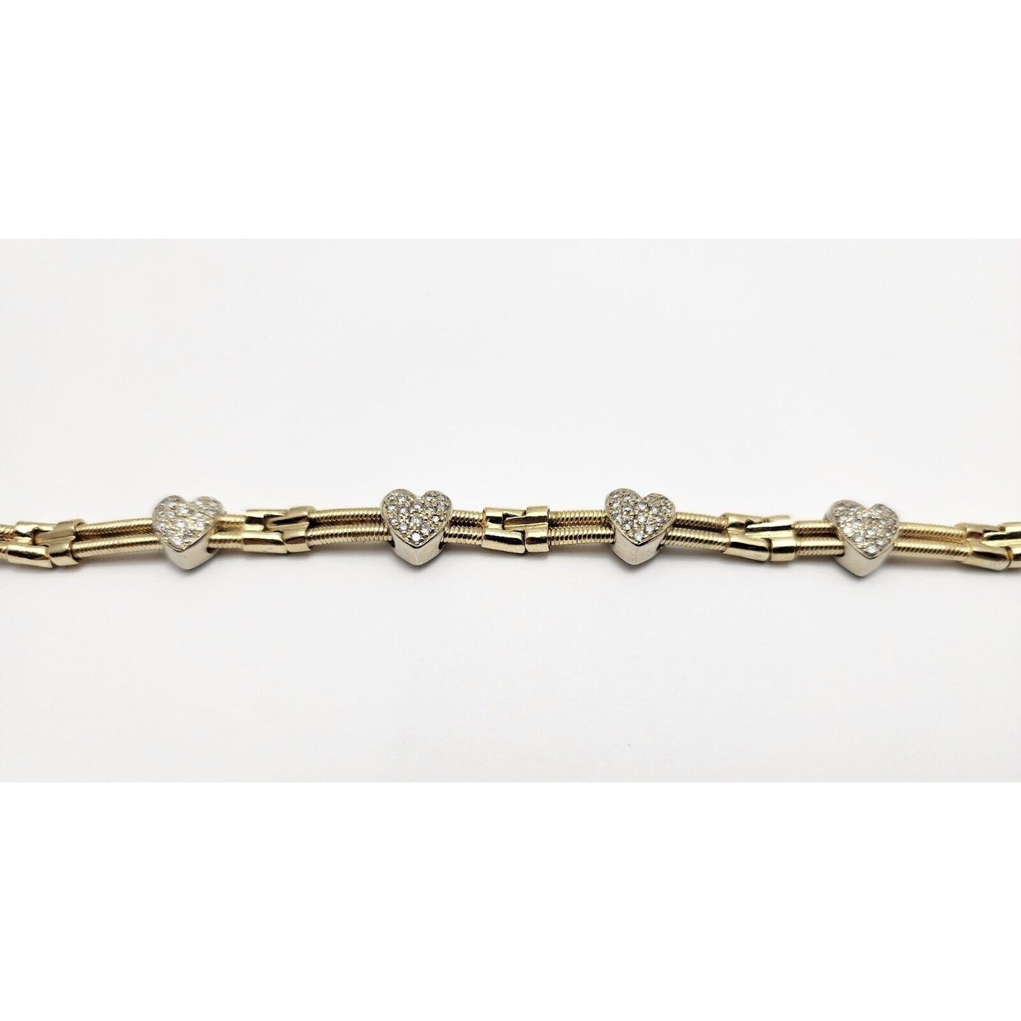 14K Two Tone Gold Diamond Motion Heart Link Bracelet