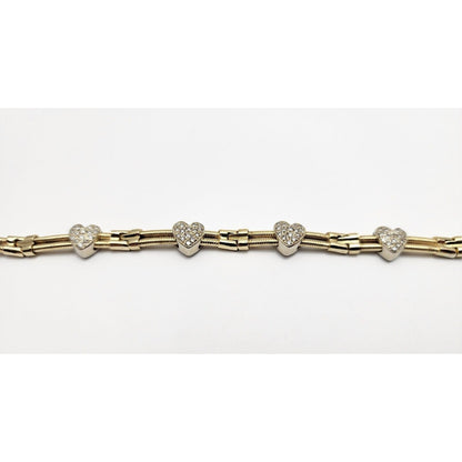 14K Two Tone Gold Diamond Motion Heart Link Bracelet