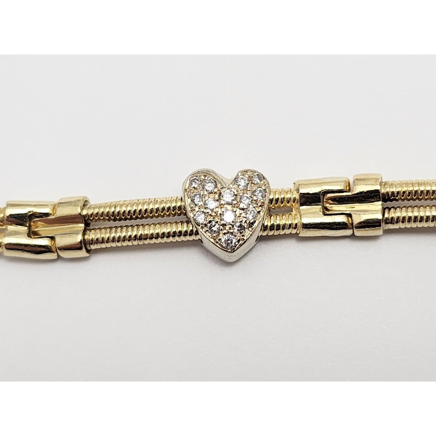 14K Two Tone Gold Diamond Motion Heart Link Bracelet