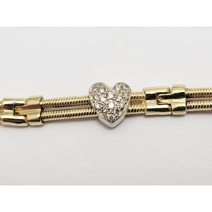 14K Two Tone Gold Diamond Motion Heart Link Bracelet