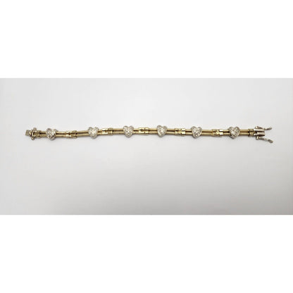 14K Two Tone Gold Diamond Motion Heart Link Bracelet