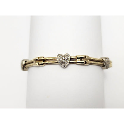 14K Two Tone Gold Diamond Motion Heart Link Bracelet