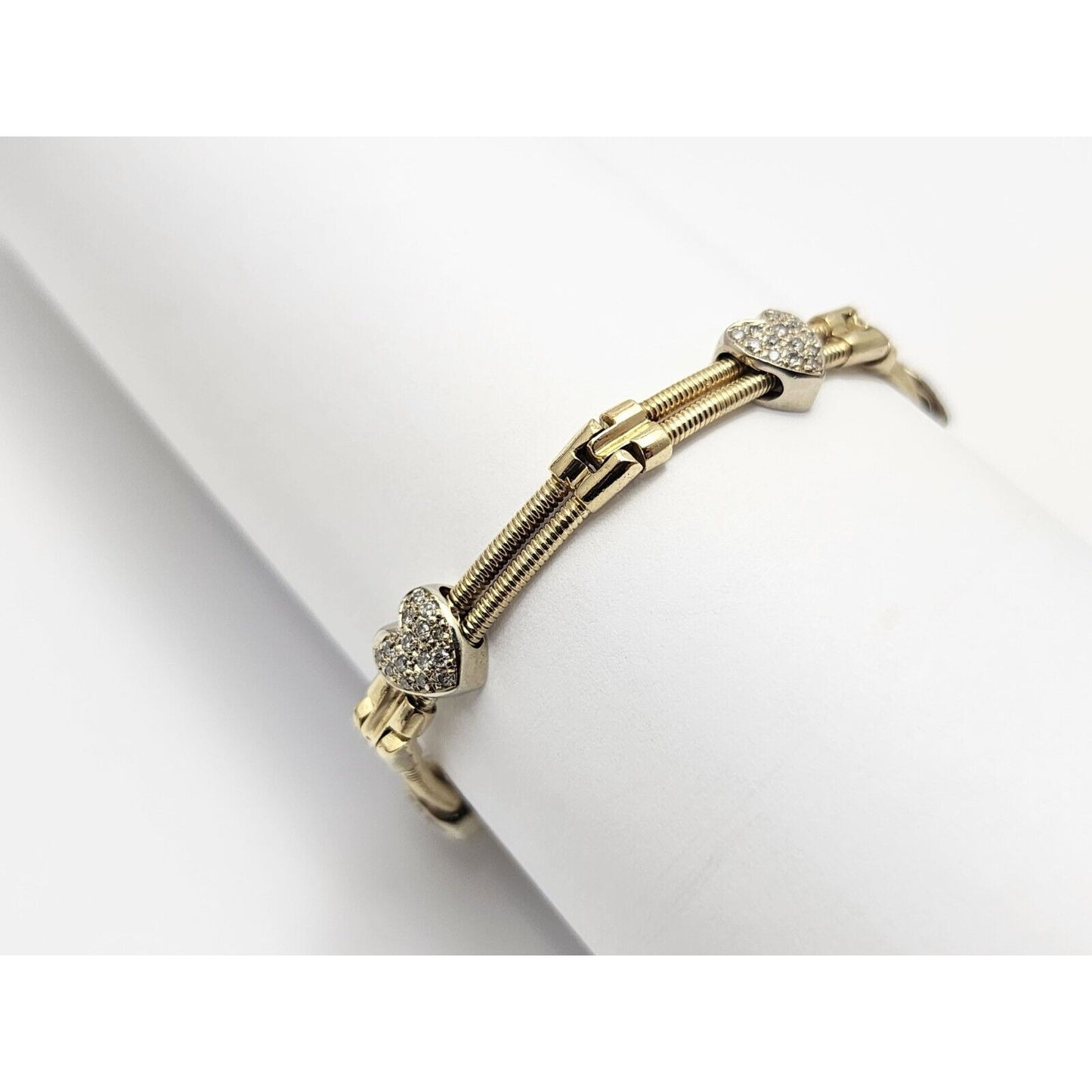 14K Two Tone Gold Diamond Motion Heart Link Bracelet