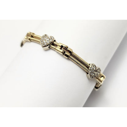 14K Two Tone Gold Diamond Motion Heart Link Bracelet