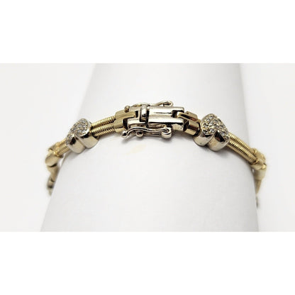 14K Two Tone Gold Diamond Motion Heart Link Bracelet