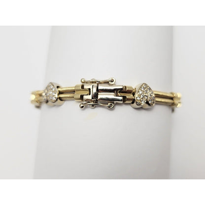 14K Two Tone Gold Diamond Motion Heart Link Bracelet