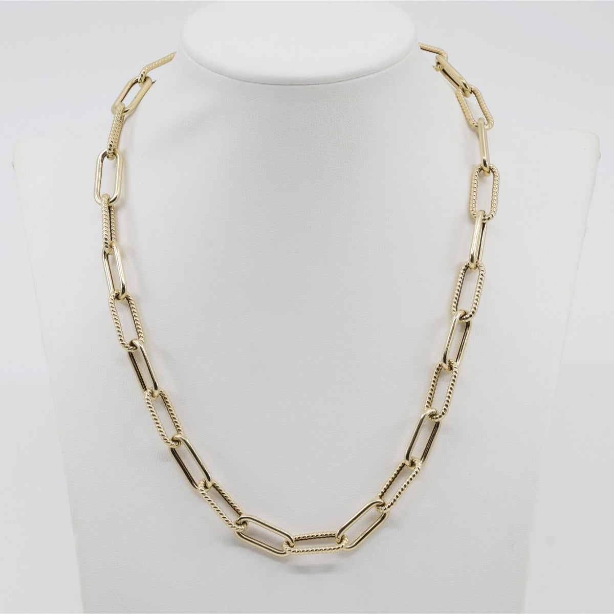 14K Yellow Gold Textured Paperclip Link Chain Necklace
