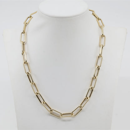 14K Yellow Gold Textured Paperclip Link Chain Necklace
