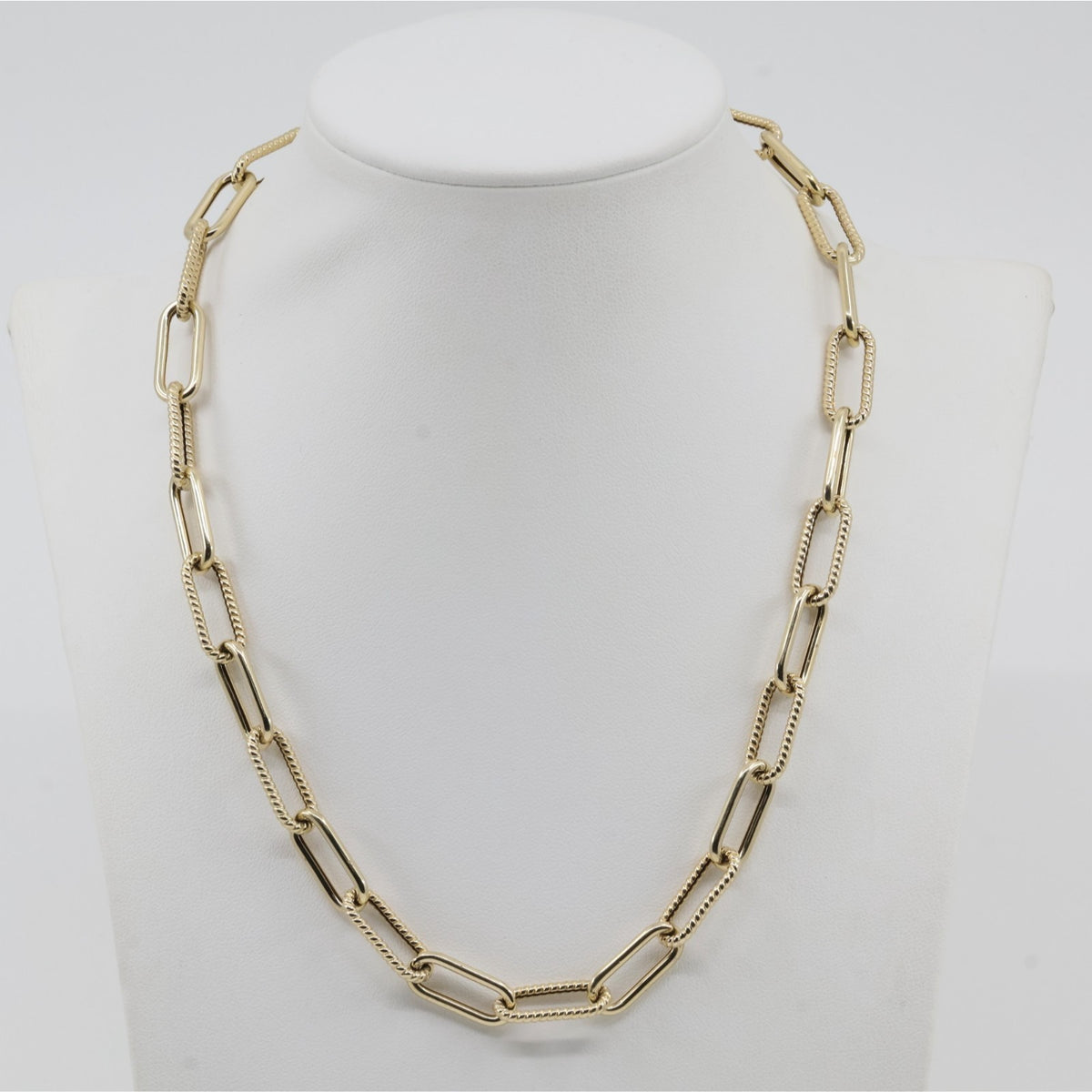 14K Yellow Gold Textured Paperclip Link Chain Necklace