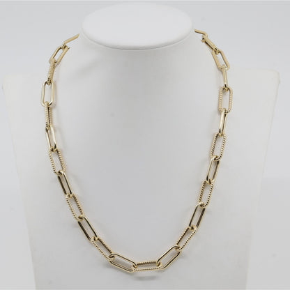 14K Yellow Gold Textured Paperclip Link Chain Necklace
