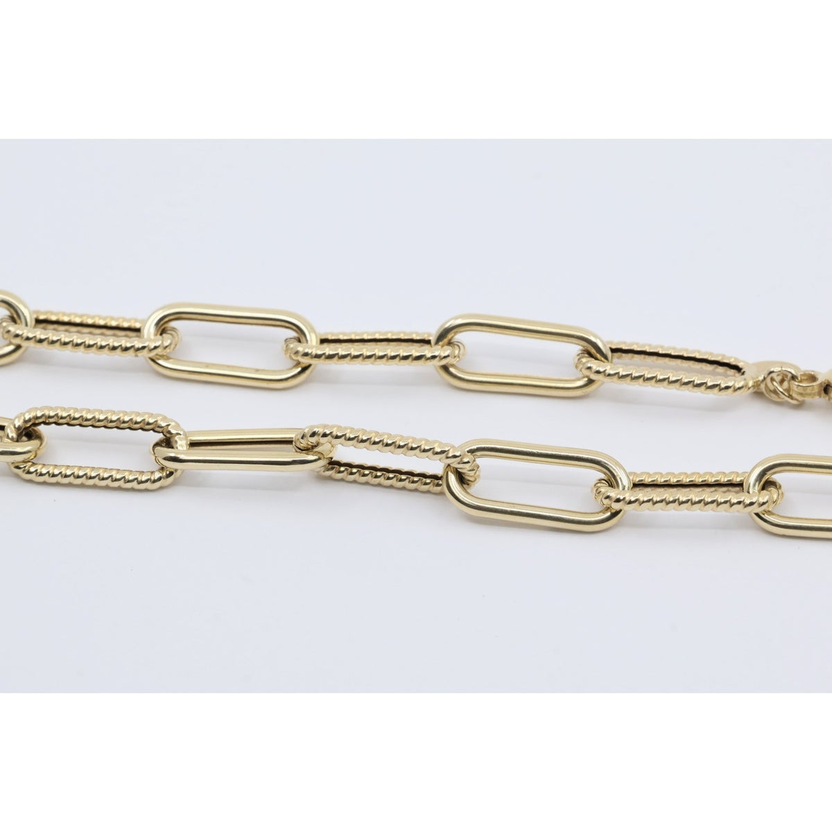 14K Yellow Gold Textured Paperclip Link Chain Necklace